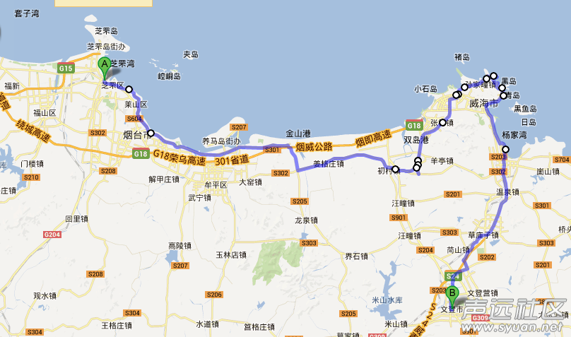 烟台—威海—文登路线图