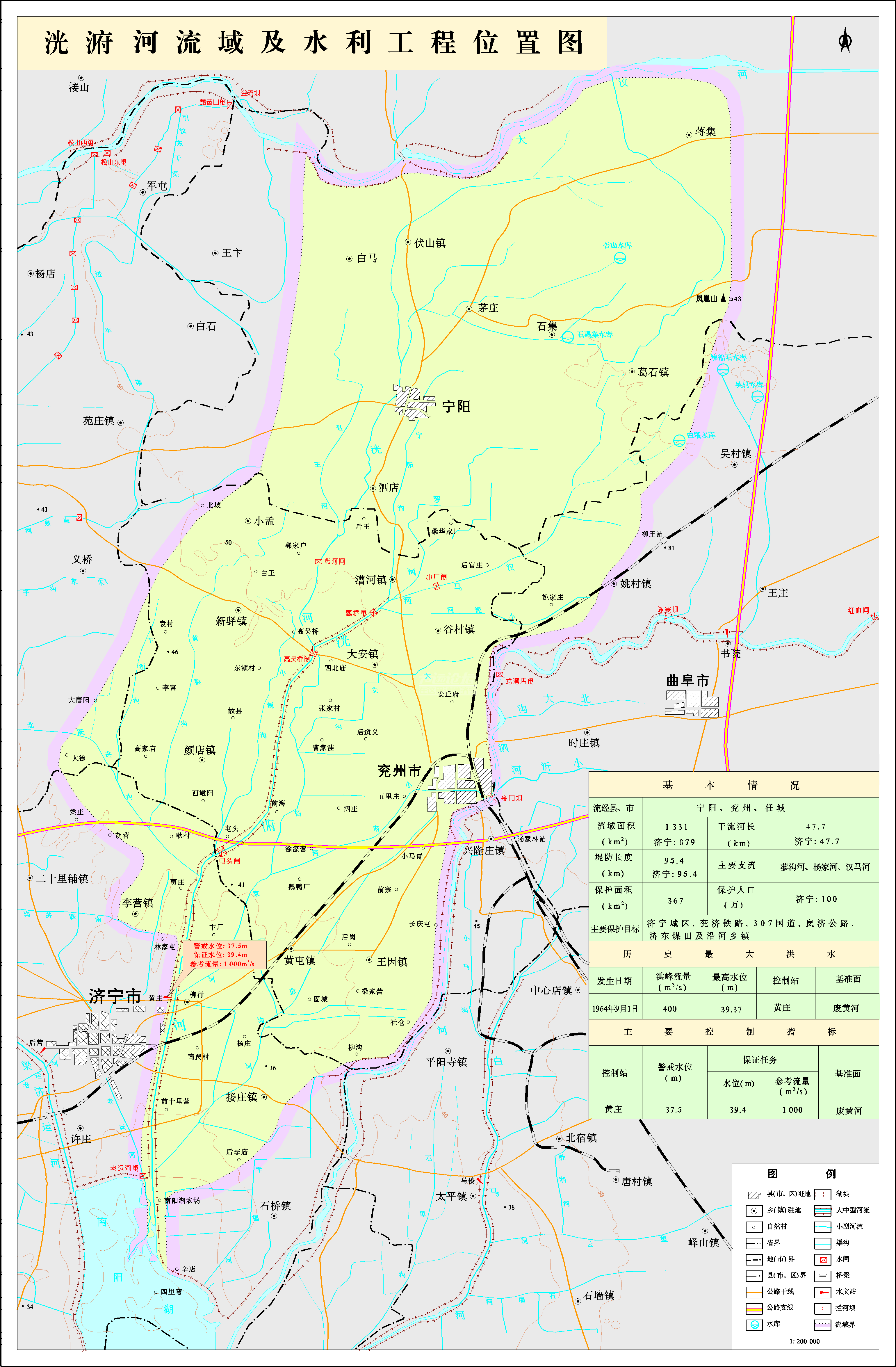 洸府河的洪水控制指标保证任务的参考流量只有1000m3/s